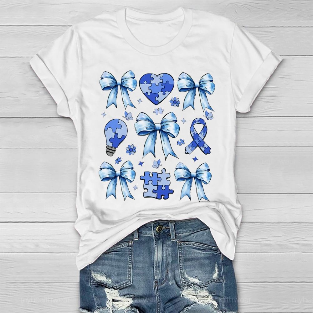 Autism Bow Heart Light Bulb Healthwear T-shirt