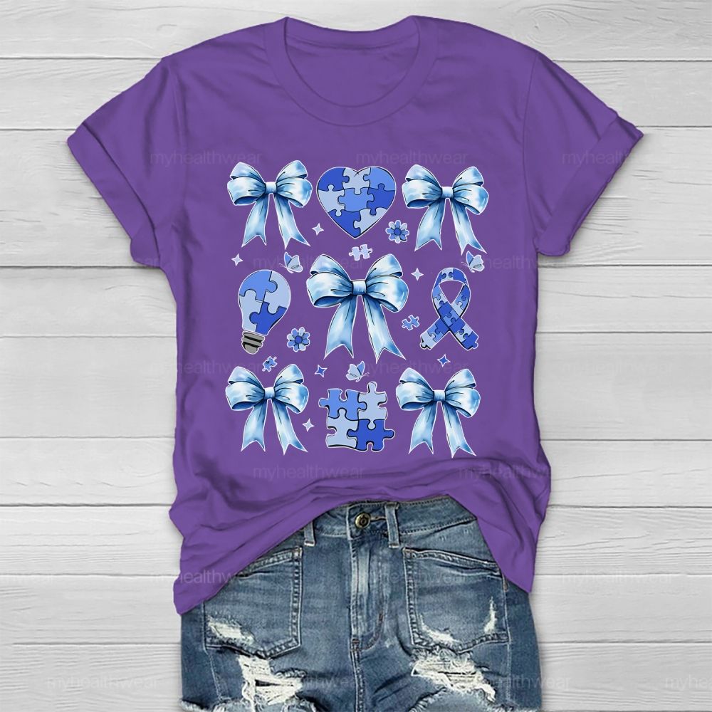 Autism Bow Heart Light Bulb Healthwear T-shirt