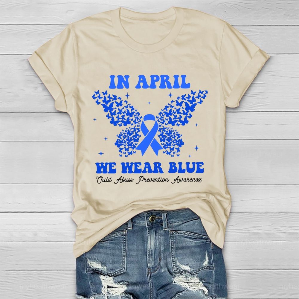 In April We Wear Blue Child Abuse Prevention Awareness Healthwear T-shirt