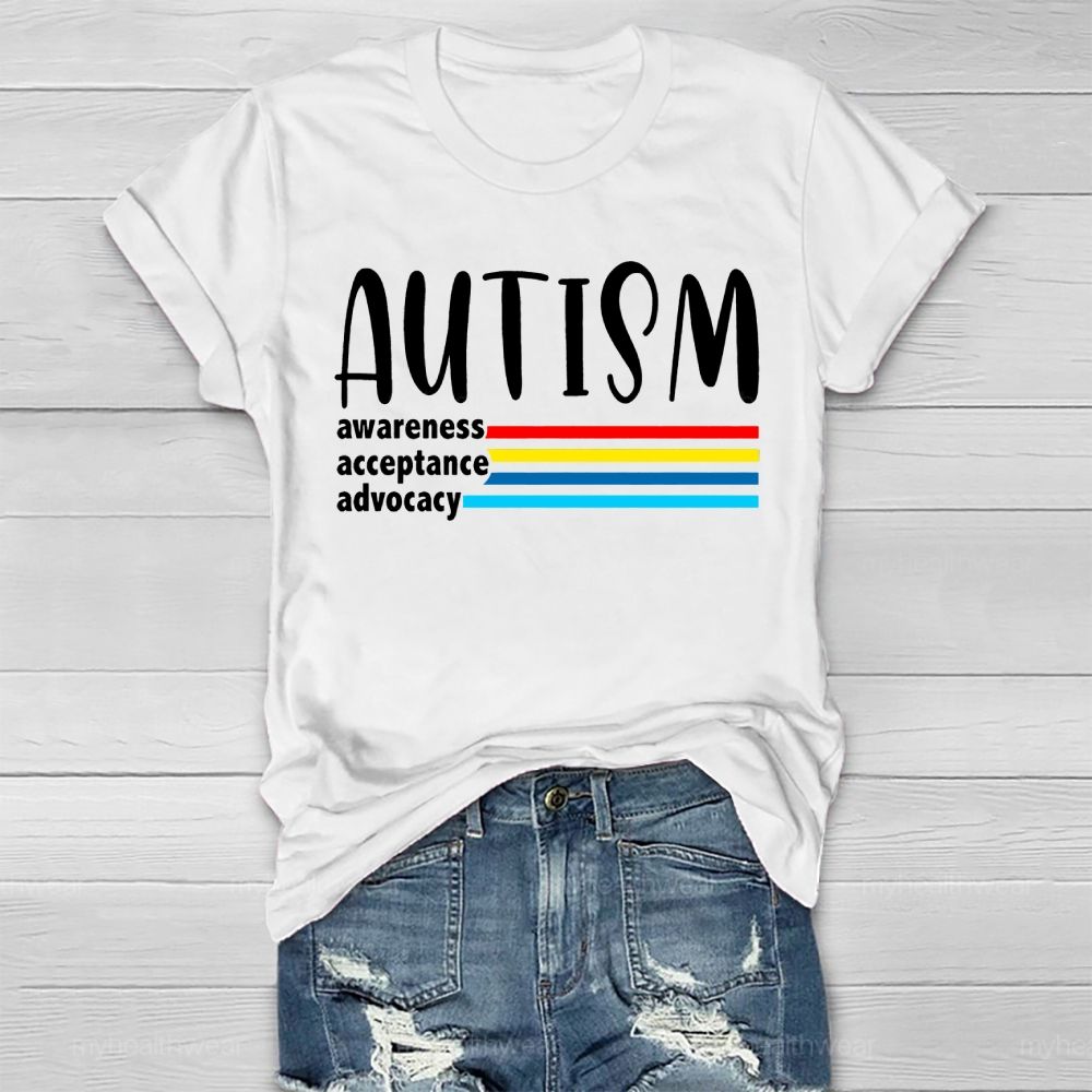 Autism Awareness Acceptance Advocacy Colorful Lines Healthwear T-shirt