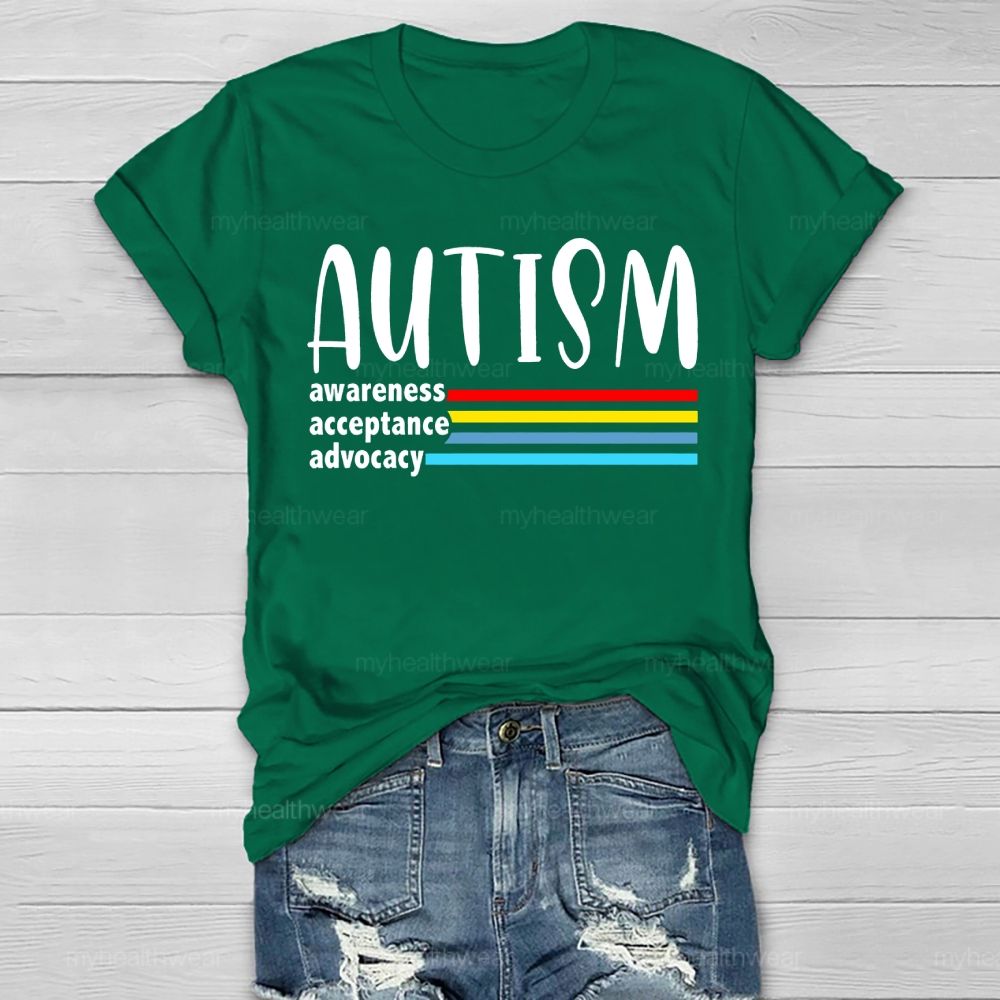Autism Awareness Acceptance Advocacy Colorful Lines Healthwear T-shirt