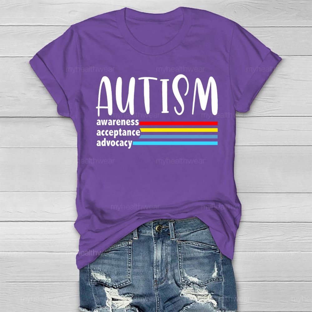 Autism Awareness Acceptance Advocacy Colorful Lines Healthwear T-shirt