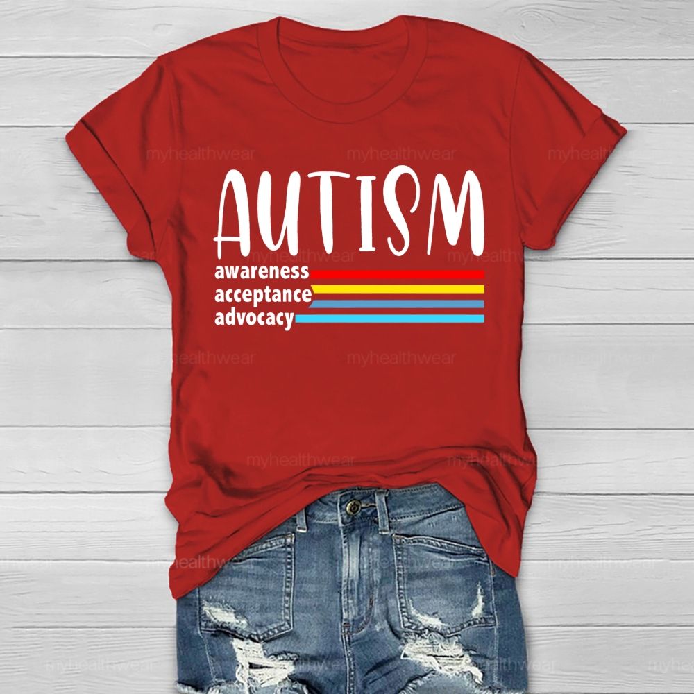 Autism Awareness Acceptance Advocacy Colorful Lines Healthwear T-shirt