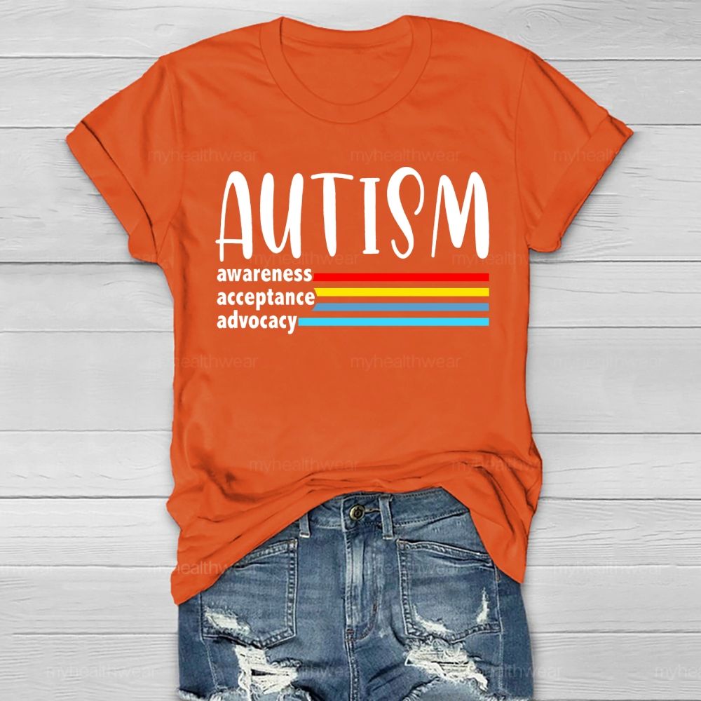 Autism Awareness Acceptance Advocacy Colorful Lines Healthwear T-shirt
