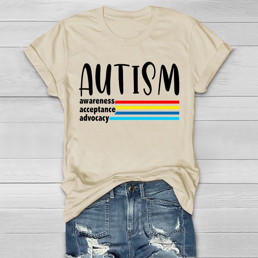 Autism Awareness Acceptance Advocacy Colorful Lines Healthwear T-shirt
