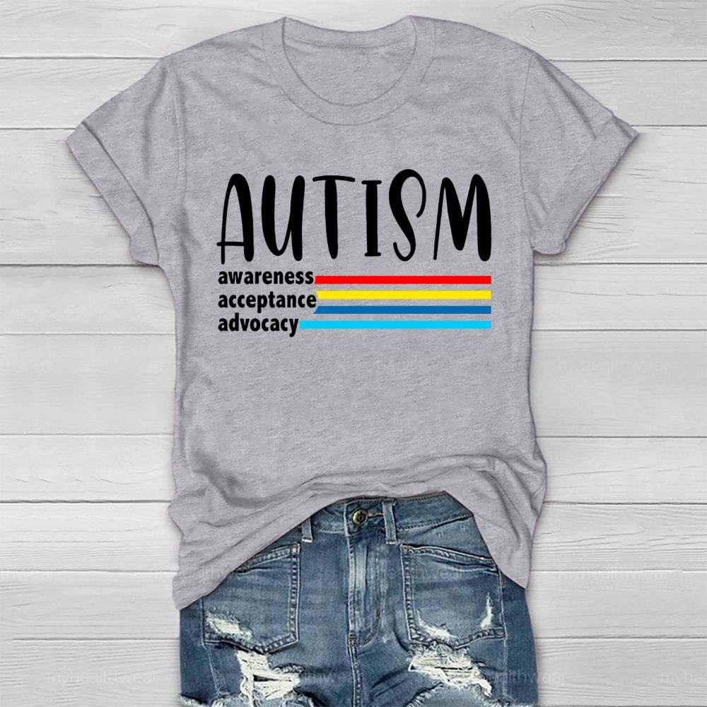 Autism Awareness Acceptance Advocacy Colorful Lines Healthwear T-shirt