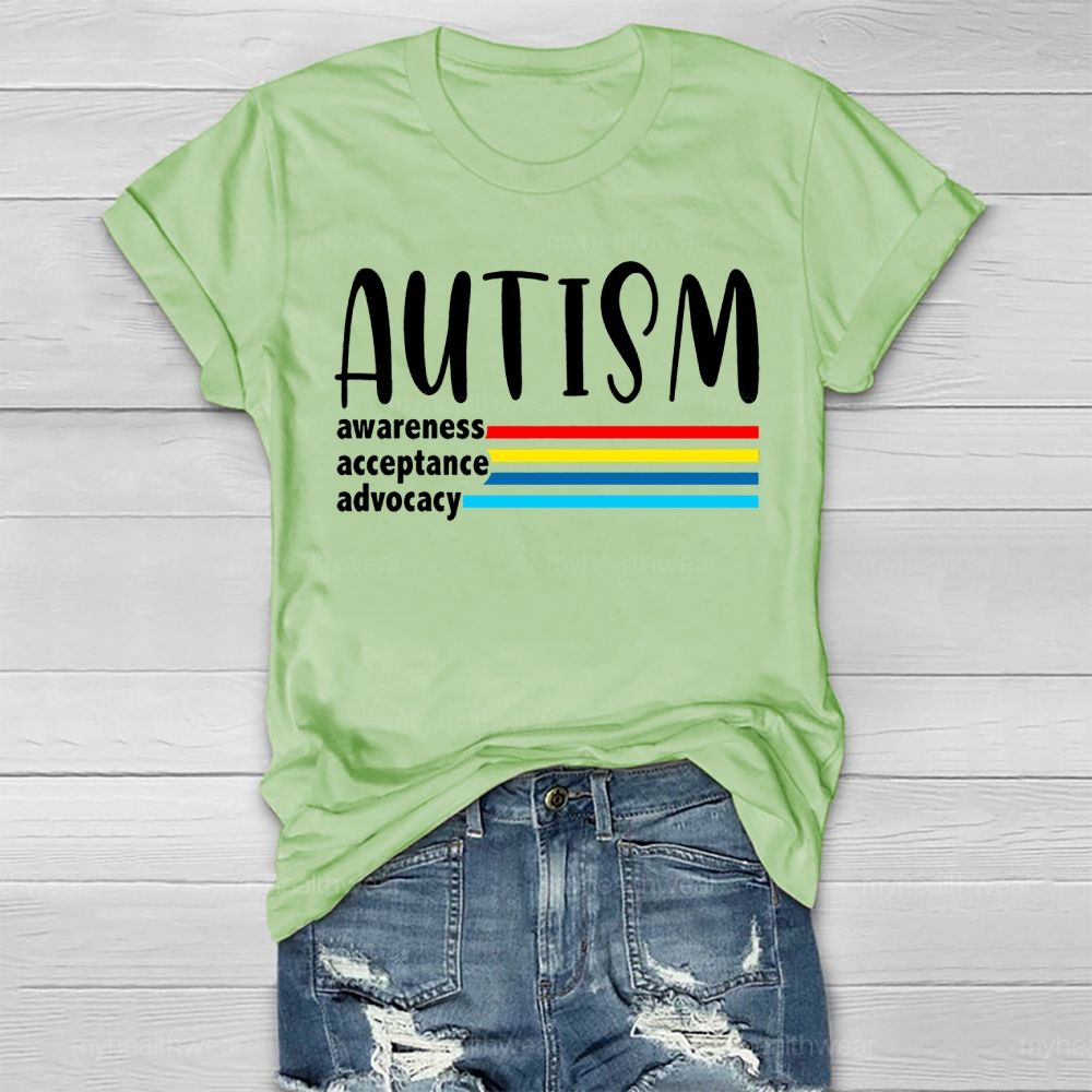 Autism Awareness Acceptance Advocacy Colorful Lines Healthwear T-shirt