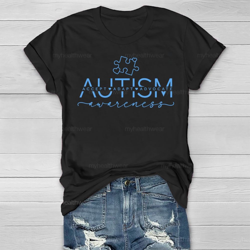 Autism Awareness Puzzle Accept Adapt Advocate Healthwear T-shirt
