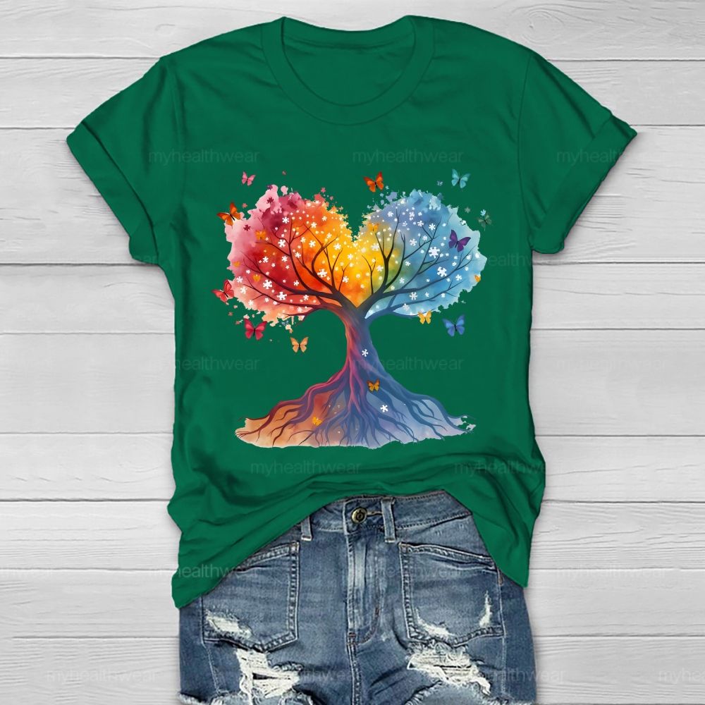 Puzzle Colorful Tree Butterfly Healthwear T-shirt