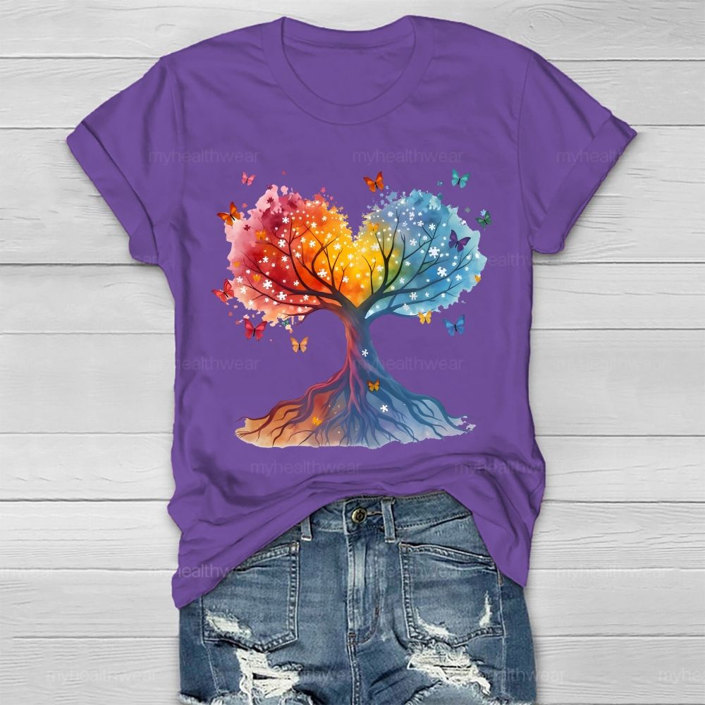 Puzzle Colorful Tree Butterfly Healthwear T-shirt