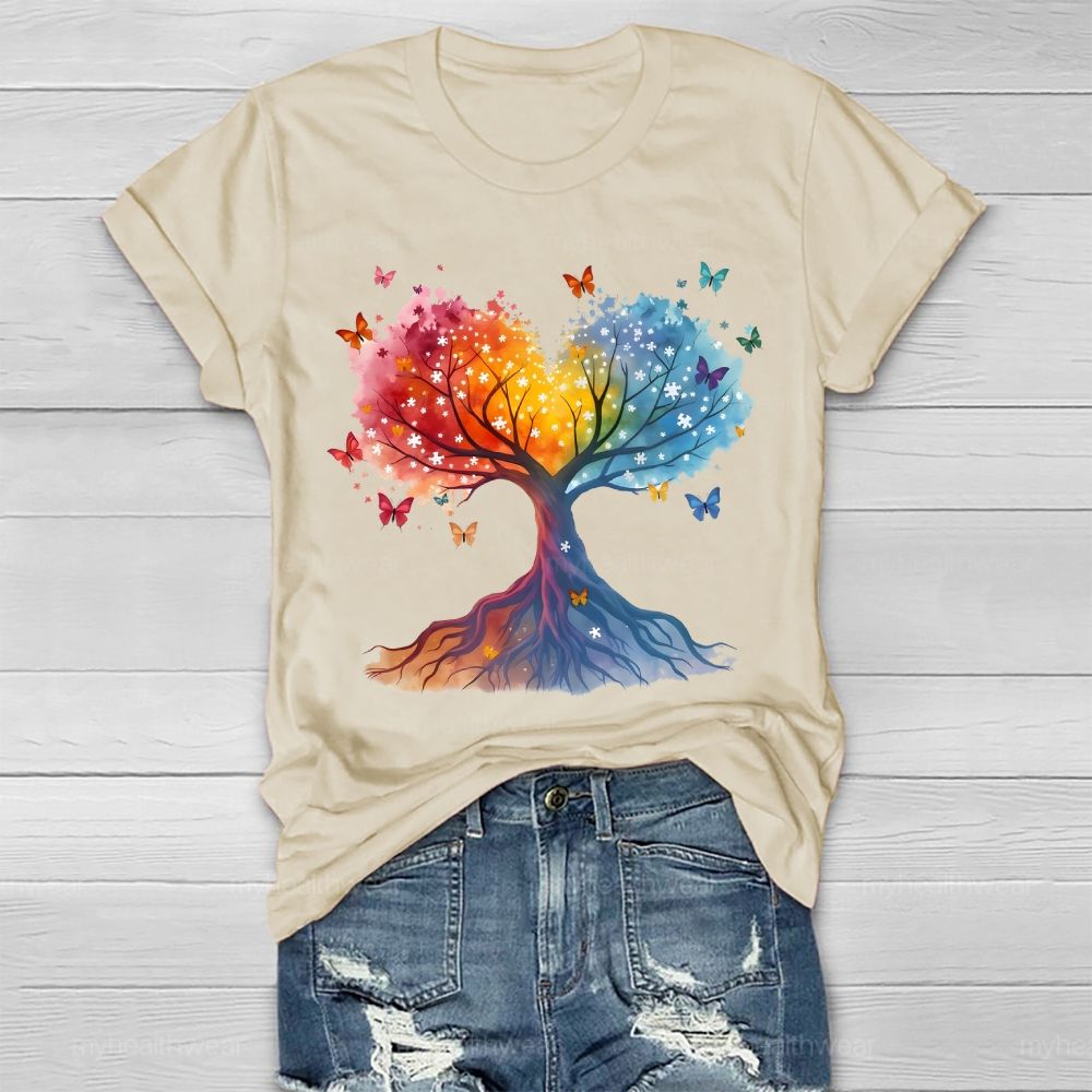 Puzzle Colorful Tree Butterfly Healthwear T-shirt