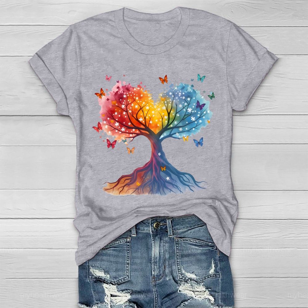 Puzzle Colorful Tree Butterfly Healthwear T-shirt