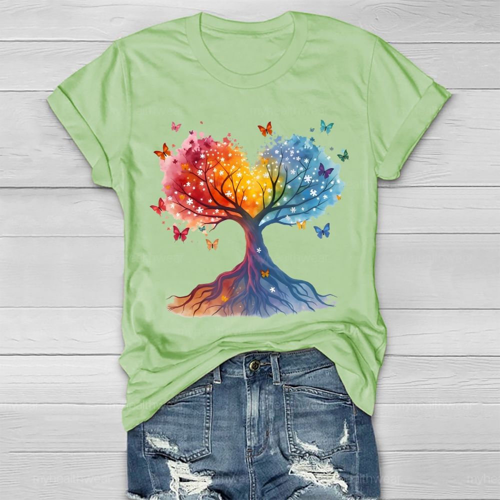 Puzzle Colorful Tree Butterfly Healthwear T-shirt