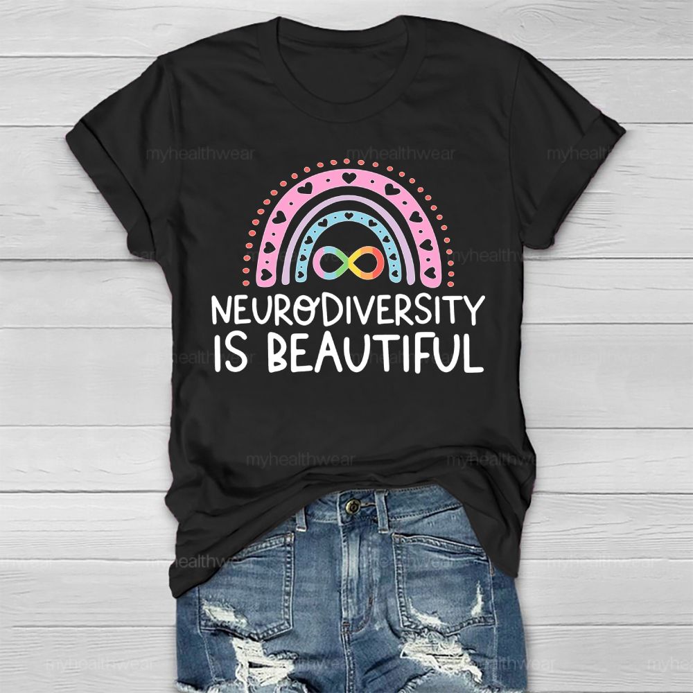 Neurodiversity Is Beautiful Rainbow Heart Healthwear T-shirt