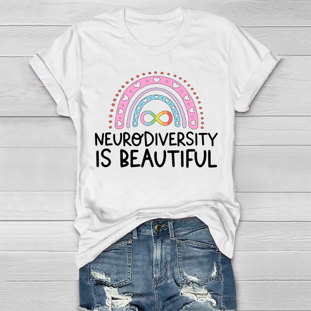 Neurodiversity Is Beautiful Rainbow Heart Healthwear T-shirt