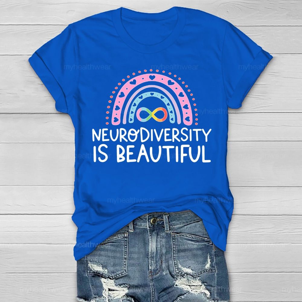 Neurodiversity Is Beautiful Rainbow Heart Healthwear T-shirt