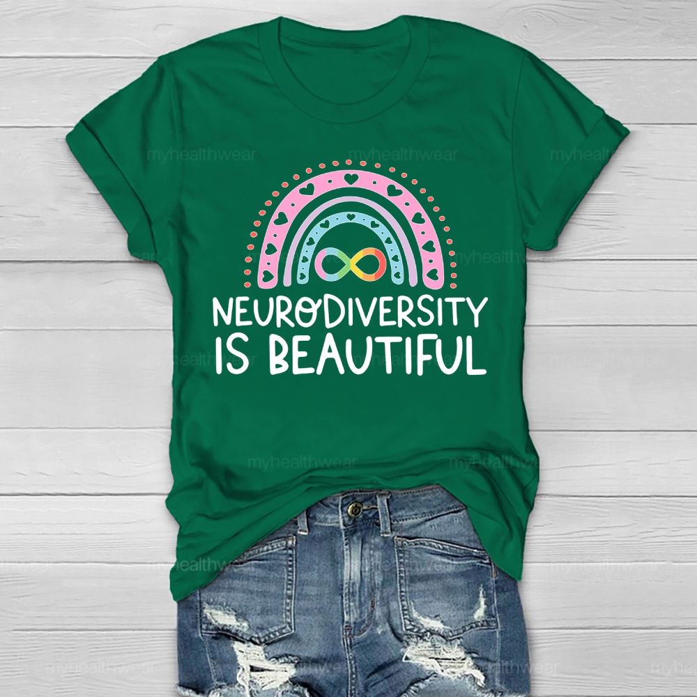 Neurodiversity Is Beautiful Rainbow Heart Healthwear T-shirt