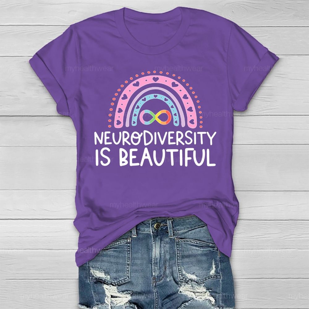 Neurodiversity Is Beautiful Rainbow Heart Healthwear T-shirt