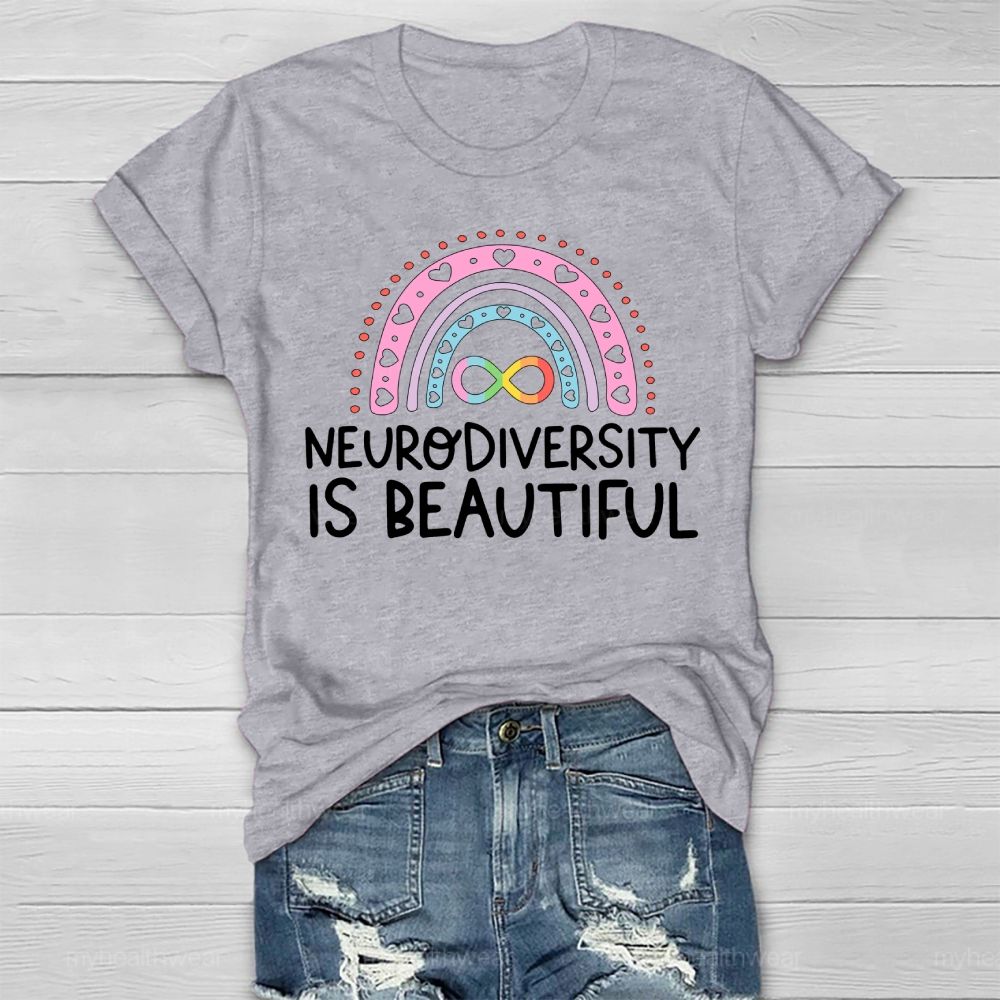 Neurodiversity Is Beautiful Rainbow Heart Healthwear T-shirt