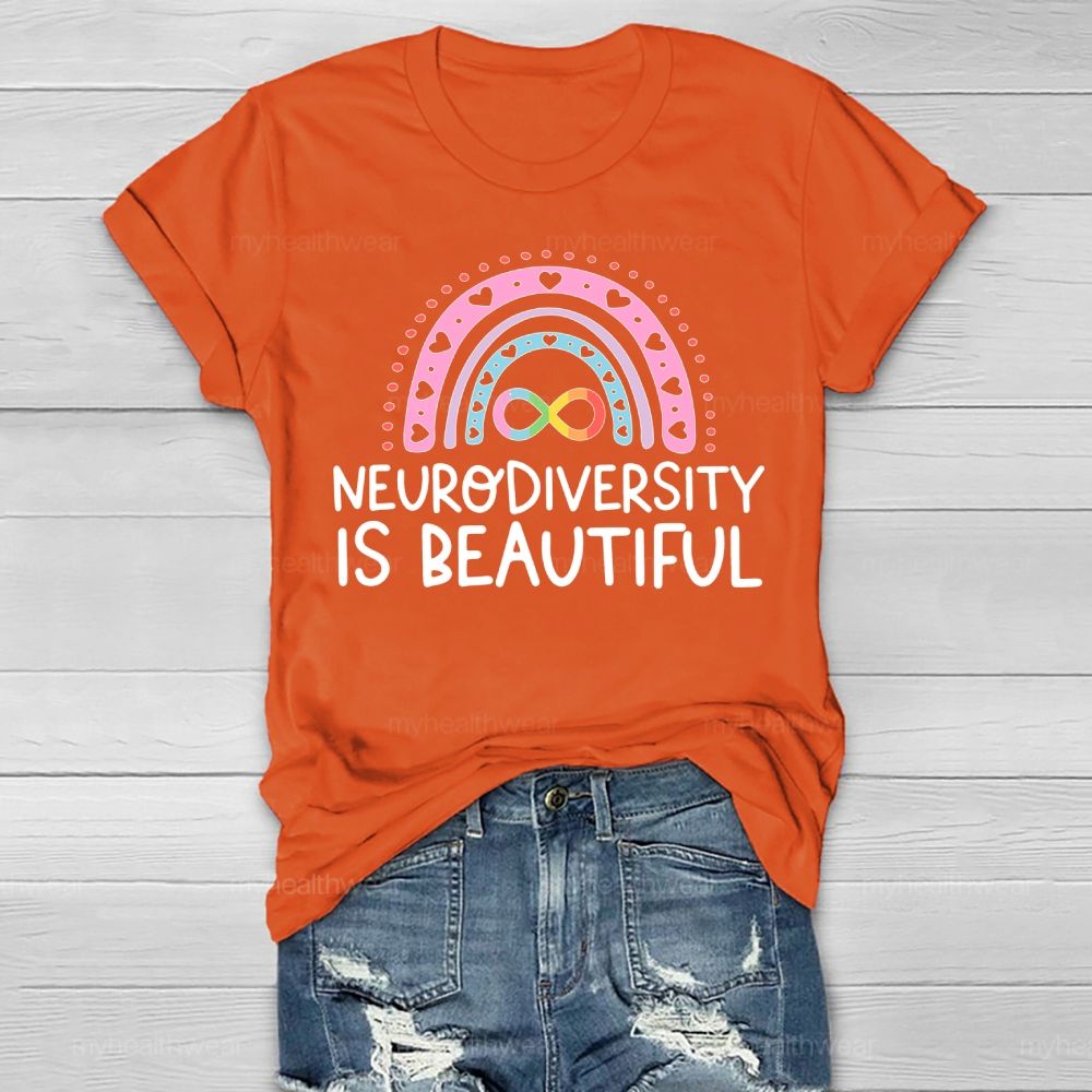 Neurodiversity Is Beautiful Rainbow Heart Healthwear T-shirt