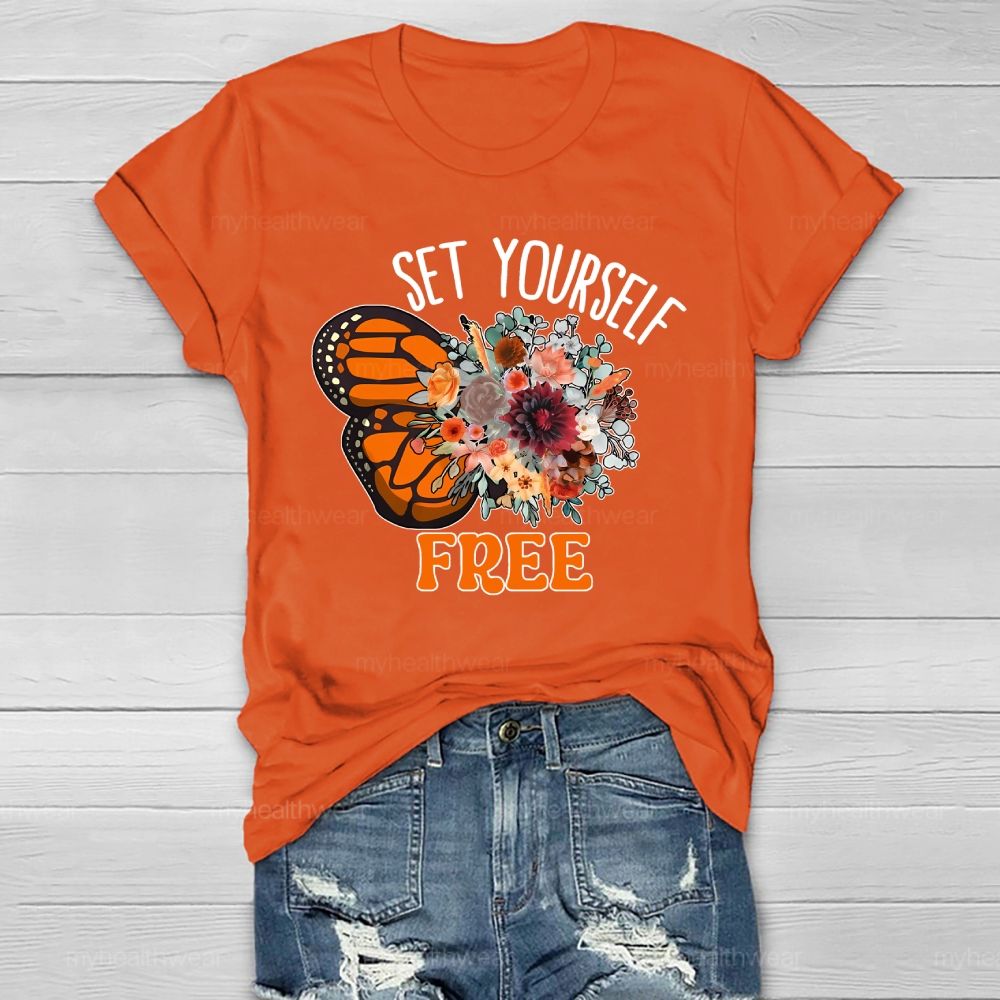 Set Yourself Free Butterfly Graphic Healthwear T-shirt