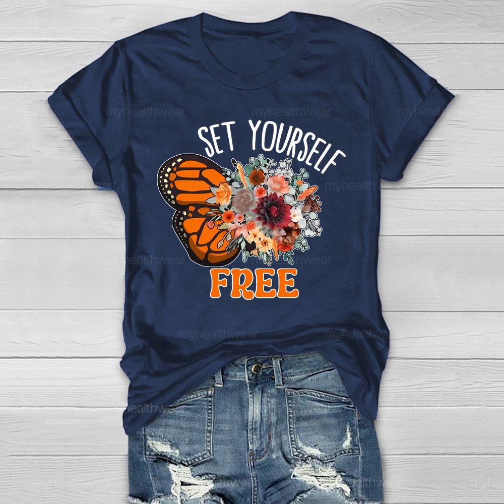 Set Yourself Free Butterfly Graphic Healthwear T-shirt