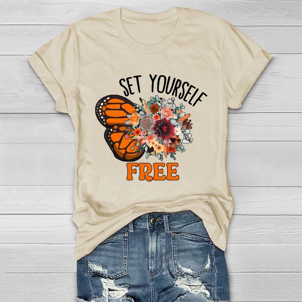 Set Yourself Free Butterfly Graphic Healthwear T-shirt