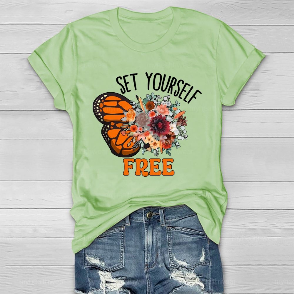 Set Yourself Free Butterfly Graphic Healthwear T-shirt