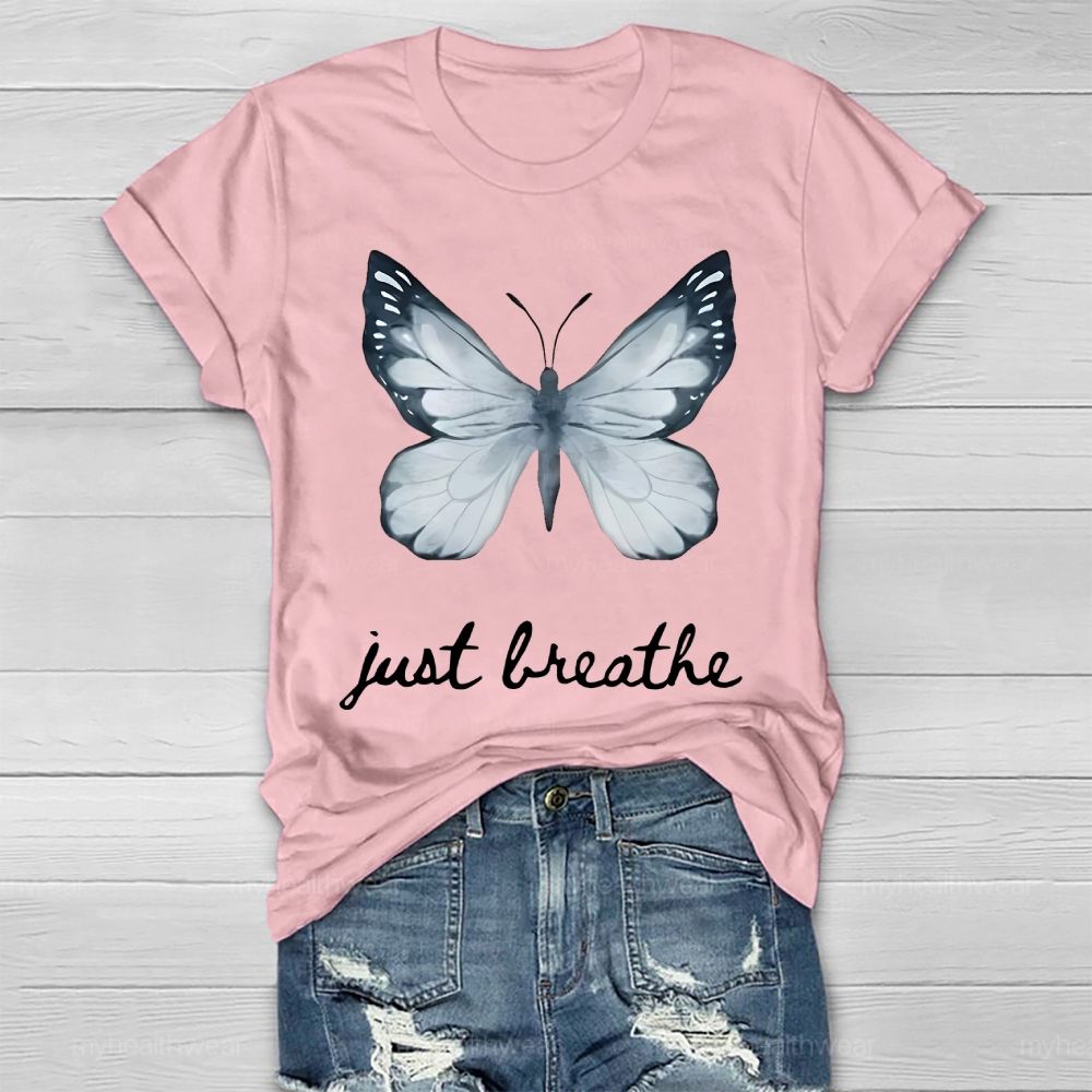 Just Breathe Ink Wash Butterfly Healthwear T-shirt