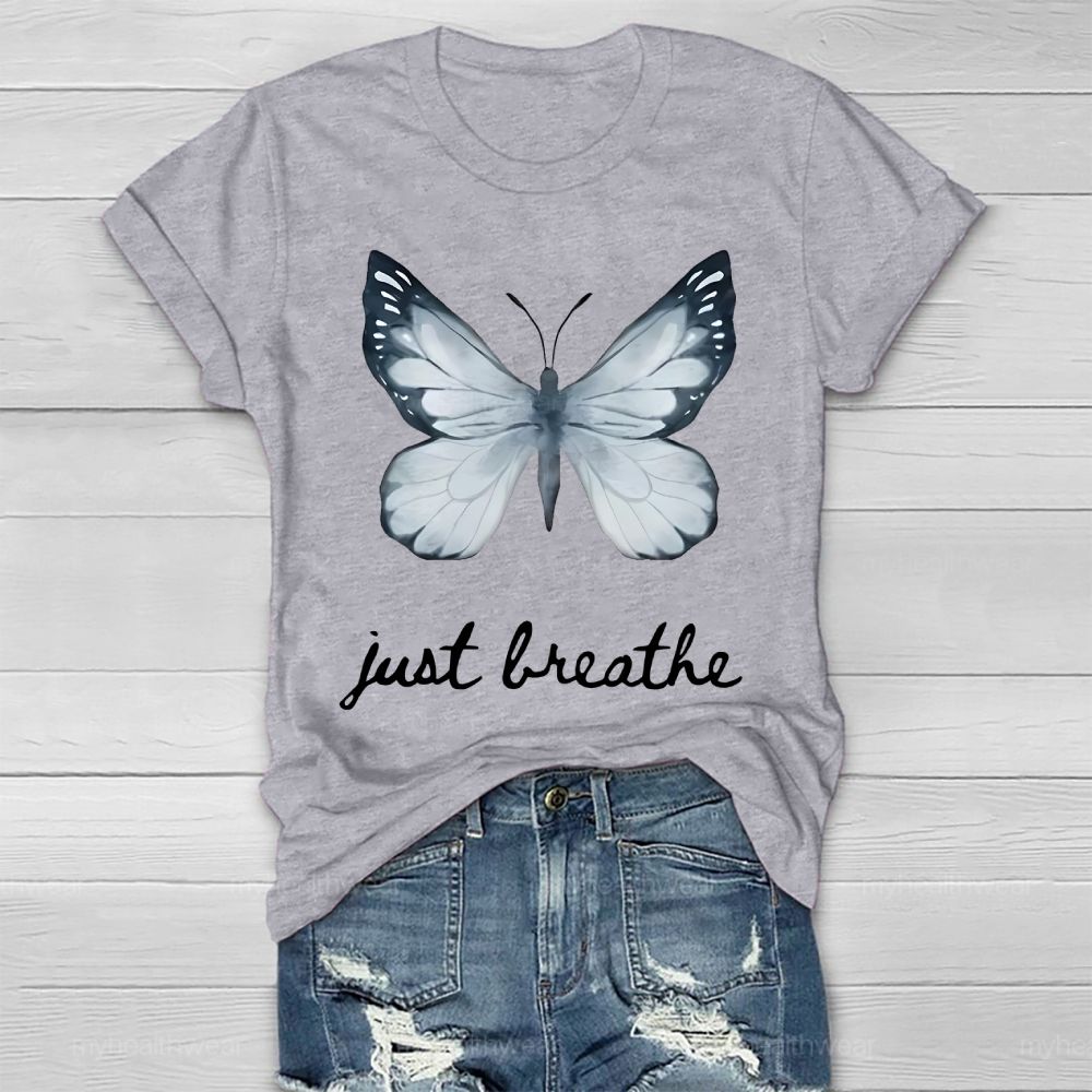 Just Breathe Ink Wash Butterfly Healthwear T-shirt
