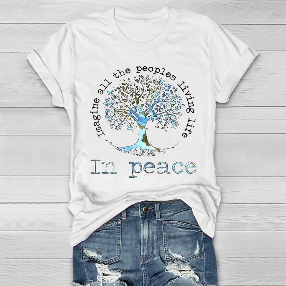 Imagine All The People Living Life In Peace Graphic Healthwear T-shirt