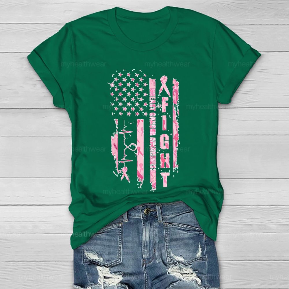 Fight Breast Cancer Awareness Flag Healthwear T-shirt