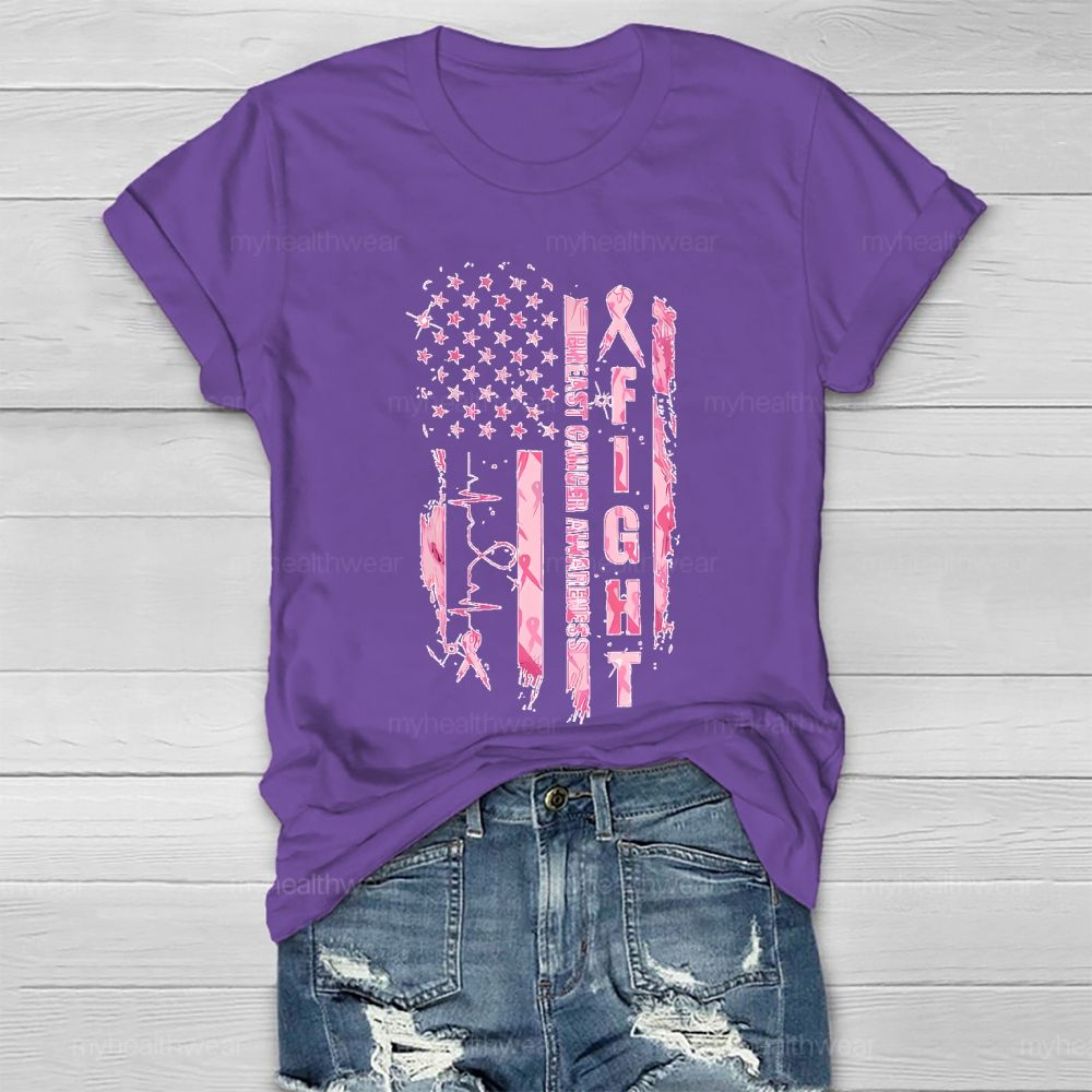 Fight Breast Cancer Awareness Flag Healthwear T-shirt