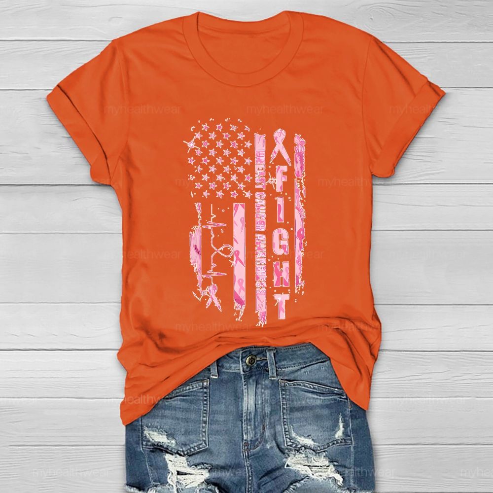 Fight Breast Cancer Awareness Flag Healthwear T-shirt