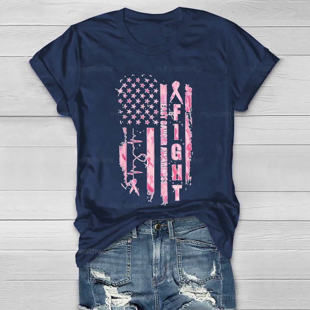 Fight Breast Cancer Awareness Flag Healthwear T-shirt