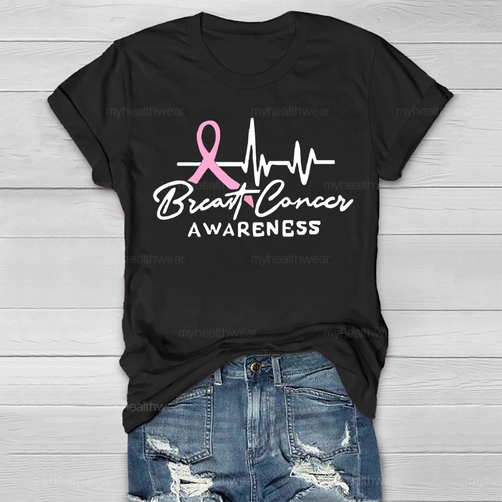 Breast Cancer Awareness Pink Ribbon Heartbeat Healthwear T-shirt