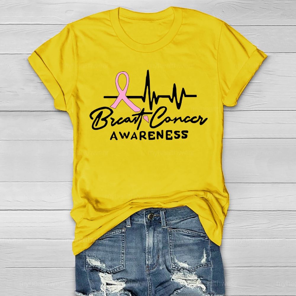 Breast Cancer Awareness Pink Ribbon Heartbeat Healthwear T-shirt