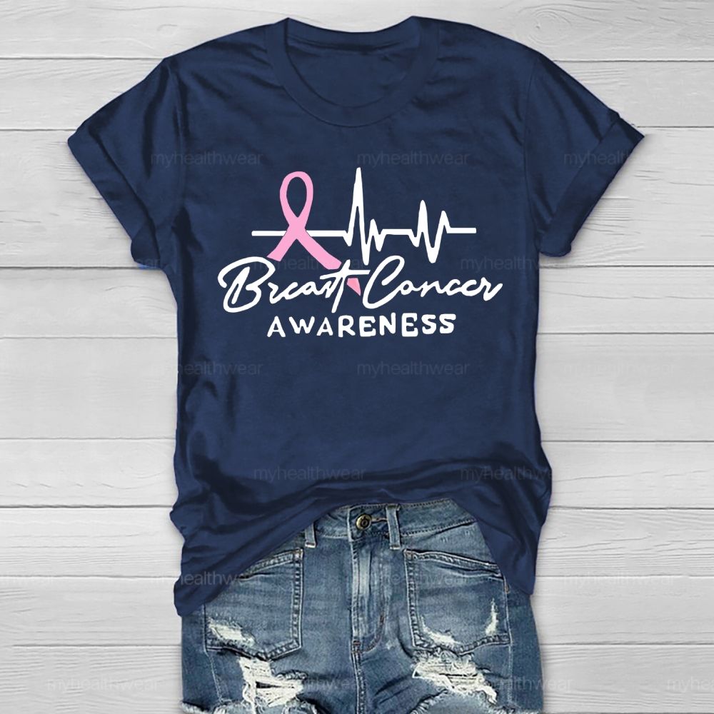 Breast Cancer Awareness Pink Ribbon Heartbeat Healthwear T-shirt
