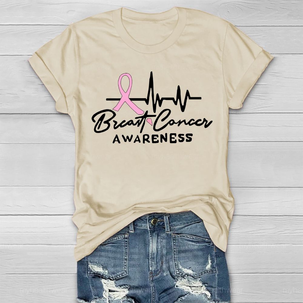 Breast Cancer Awareness Pink Ribbon Heartbeat Healthwear T-shirt