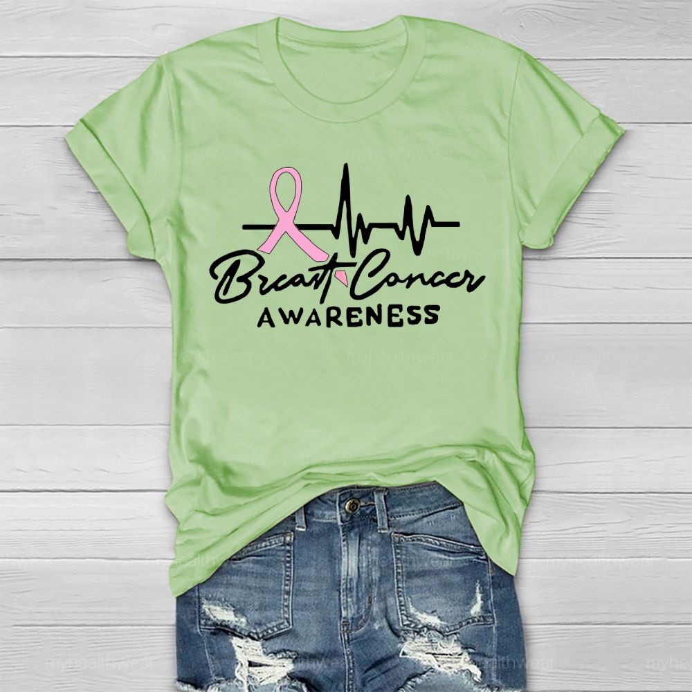 Breast Cancer Awareness Pink Ribbon Heartbeat Healthwear T-shirt