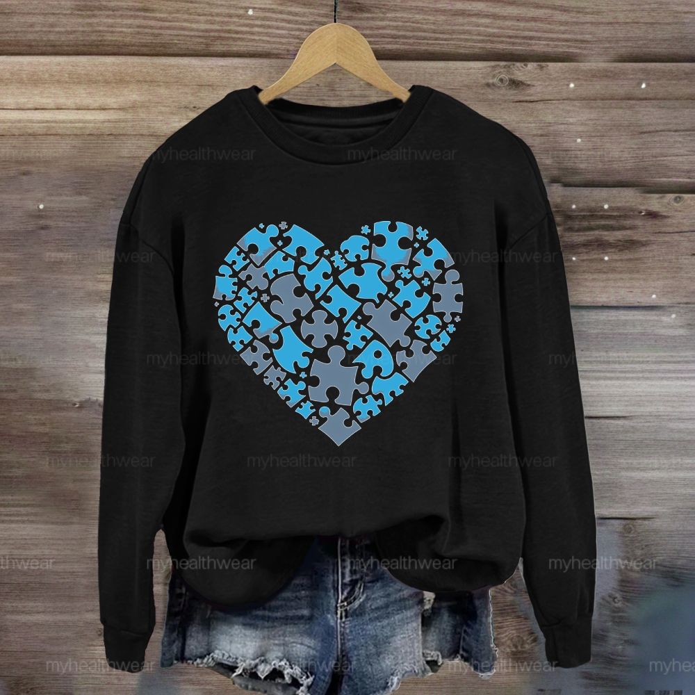 Blue Puzzle Heart Sweatshirt
