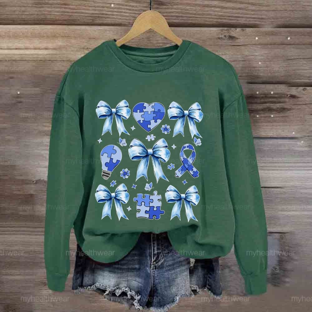 Autism Bow Heart Light Bulb Sweatshirt