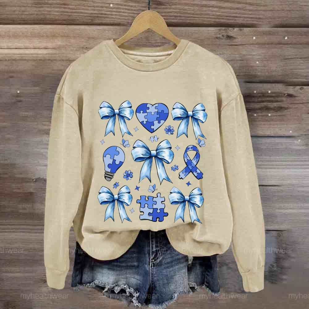 Autism Bow Heart Light Bulb Sweatshirt