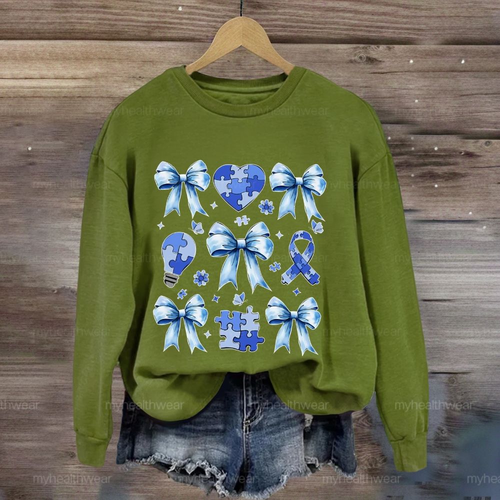 Autism Bow Heart Light Bulb Sweatshirt