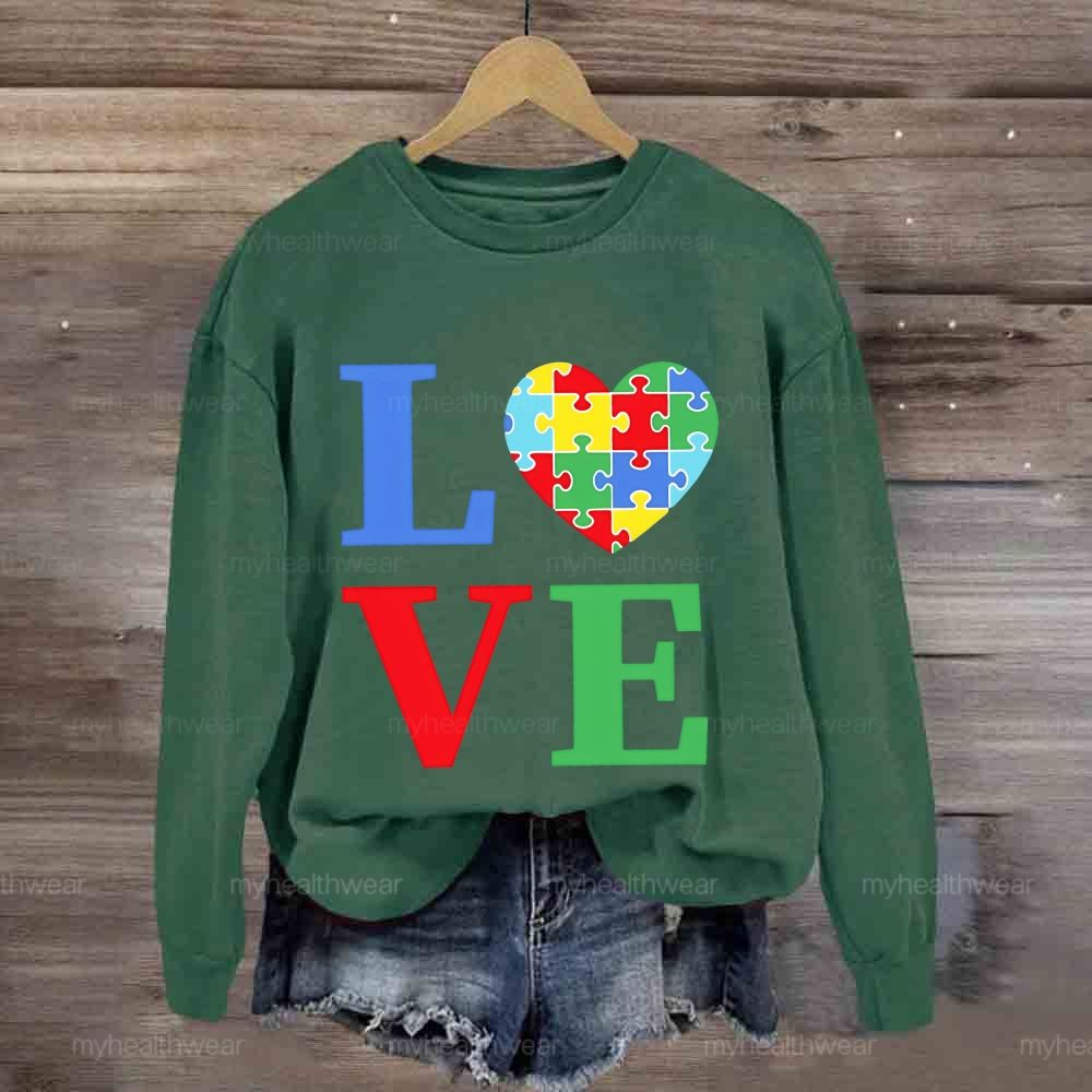 Love Colorful Letter Heart Puzzle Sweatshirt