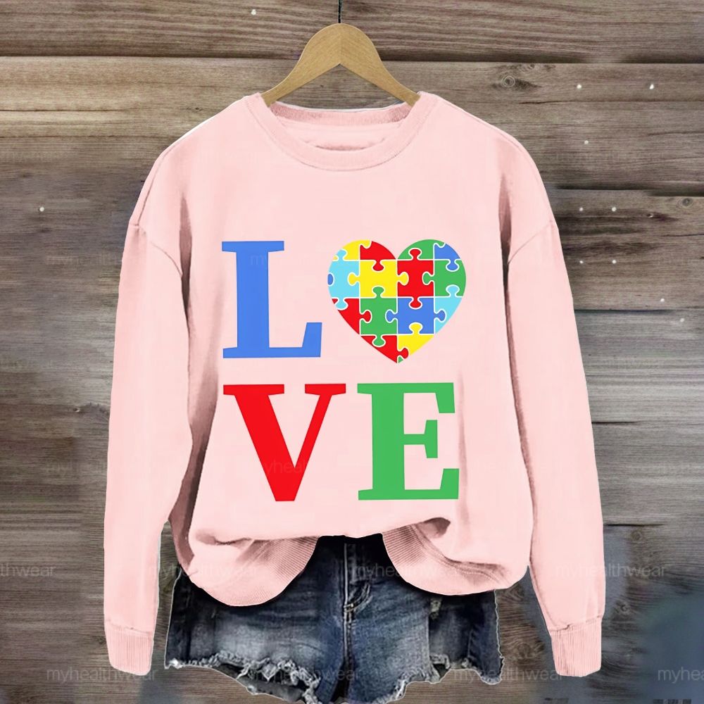 Love Colorful Letter Heart Puzzle Sweatshirt