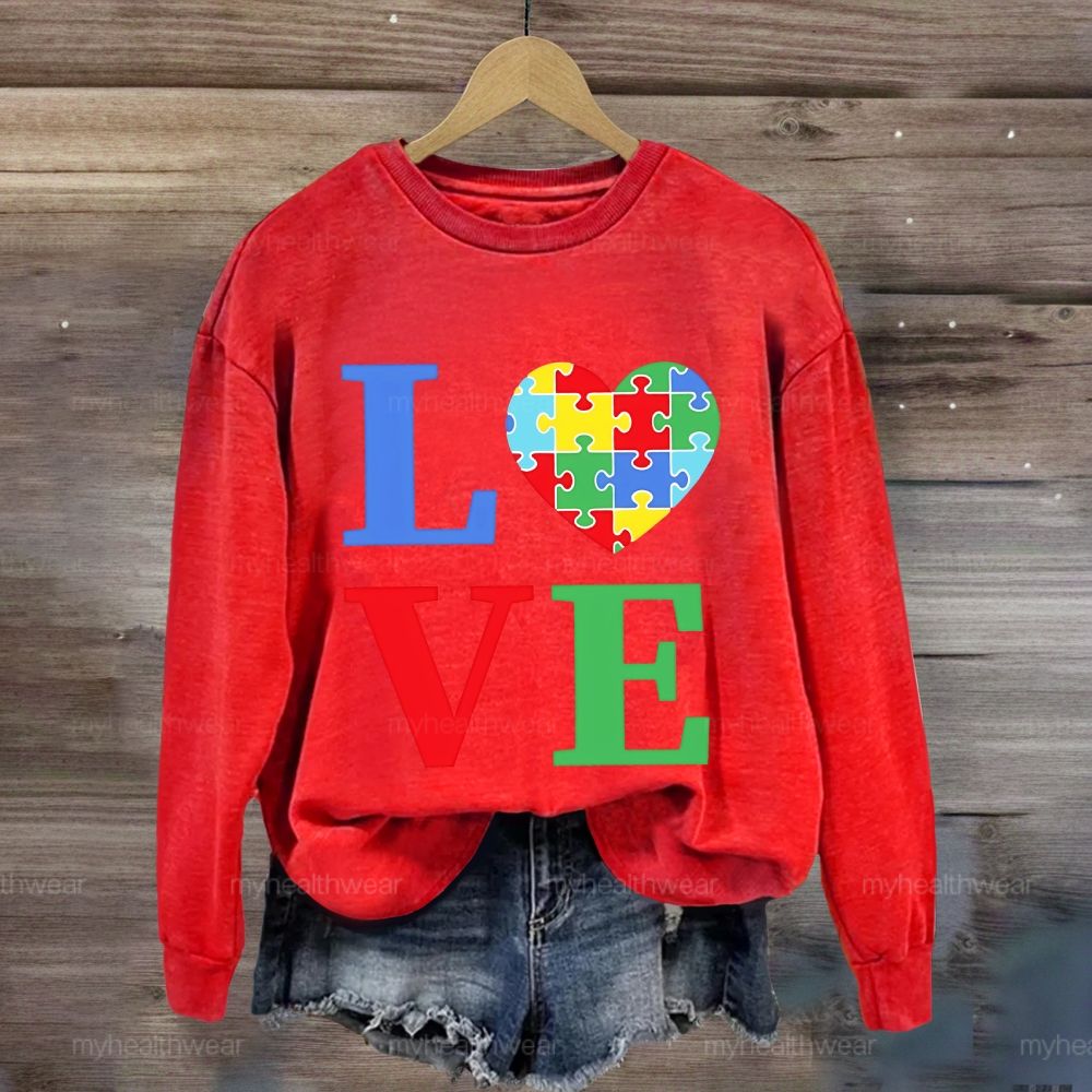Love Colorful Letter Heart Puzzle Sweatshirt