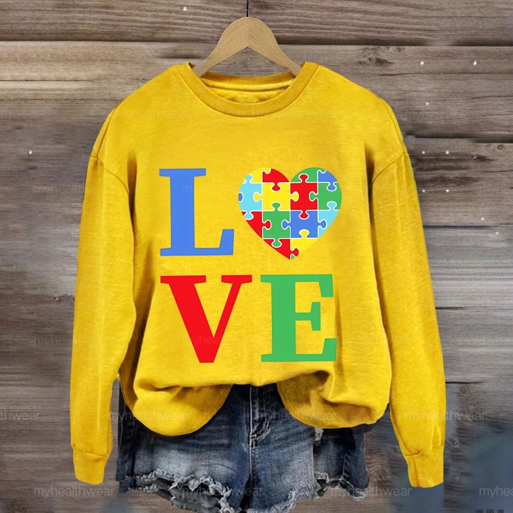 Love Colorful Letter Heart Puzzle Sweatshirt