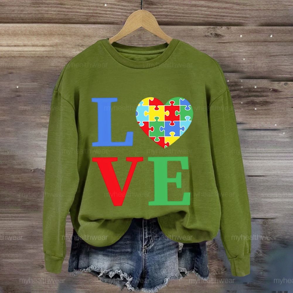 Love Colorful Letter Heart Puzzle Sweatshirt