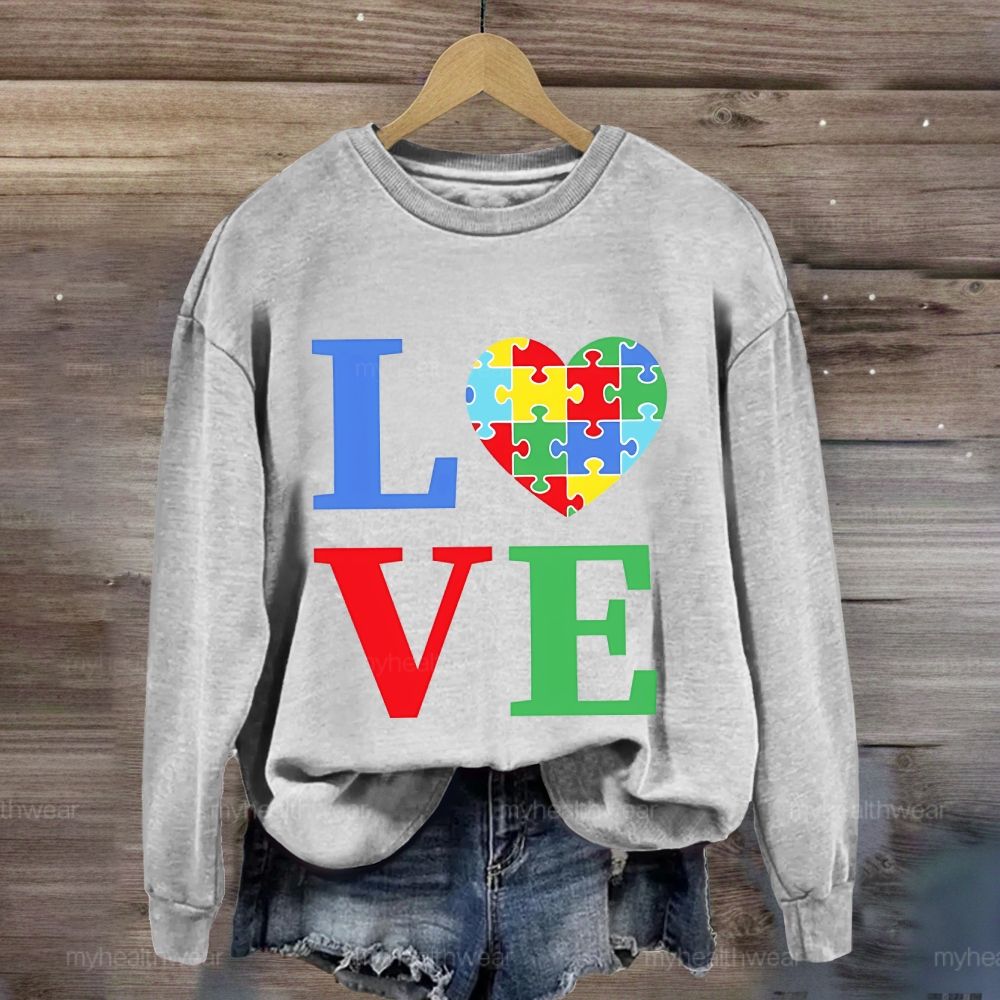 Love Colorful Letter Heart Puzzle Sweatshirt